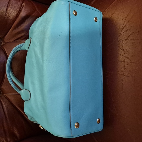 EUC 🌟 LN 🐦 COACH 🐦 HALEY (13') Leather PERFORATED Satchel 💙 ROBIN & BURGUNDY - Picture 7 of 15